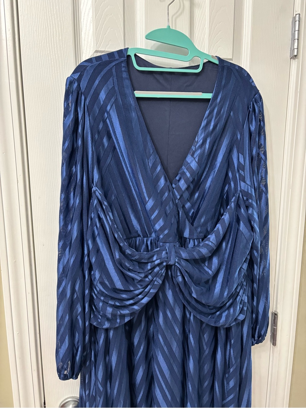 NEW Plus Size Women’s 5X Navy Blue V-Neck Long Sleeve Jacquard Mesh Midi Dress - Picture 3 of 7